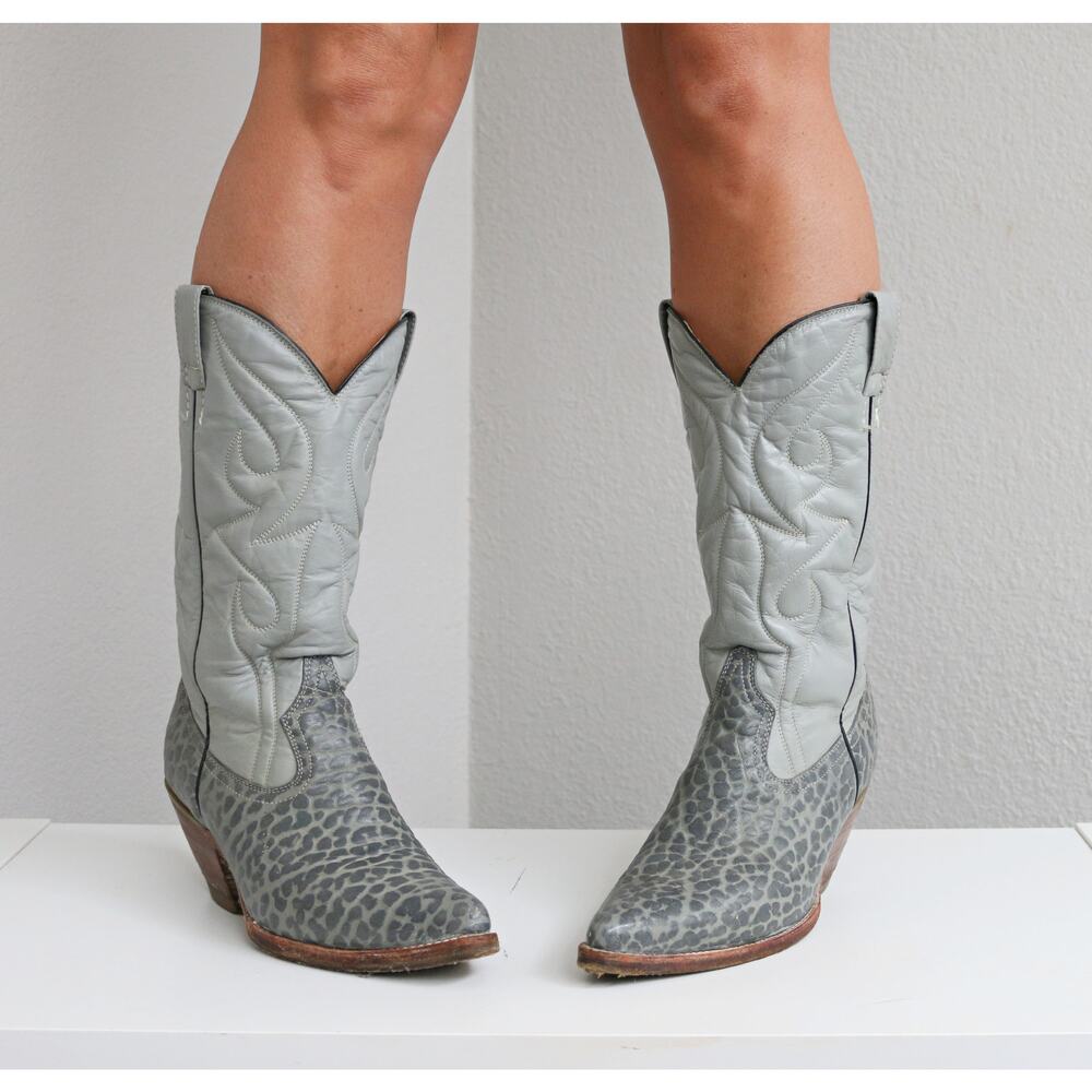 1980's Mexican Gray Leather Cowboy Boots Men's 9-1/2 to 10 Women's 11 to 11-1/2